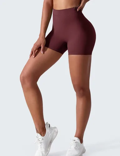 Vista 5 de VOYJOY Pantalones cortos con espalda cruzada en V, sin costuras, para entrenamiento, cintura alta, a prueba de sentadillas, pantalones cortos