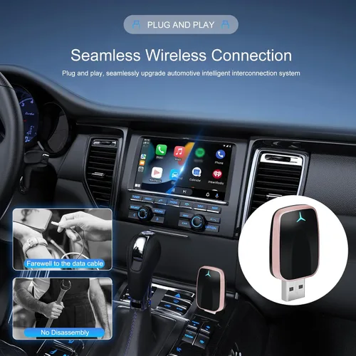 Vista 5 de CAMECHO Adaptador inalámbrico 2 en 1 para automóvil CarPlay Android Auto, adaptador inalámbrico Apple Car Play Android Auto, adaptador CarPlay