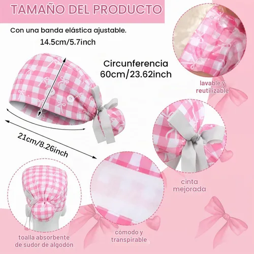 Vista 2 de 6 gorras de uniforme médico con lazo para mujer, sombreros de enfermería con botones ajustables para atar en la espalda, gorra de trabajo