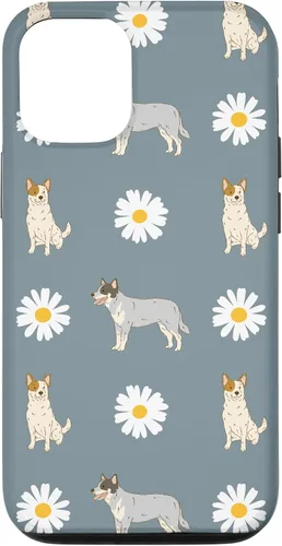 Vista 26 de Funda azul para iPhone 16 con diseño de perro Heeler y margarita azul polvoriento