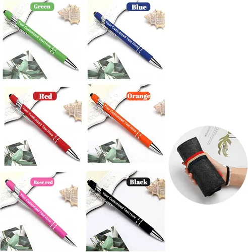 Vista 5 de EAQ Bolígrafos personalizados grabados personalizados con punta de lápiz capacitivo, bolígrafos con nombre de texto y mensaje para aniversarios