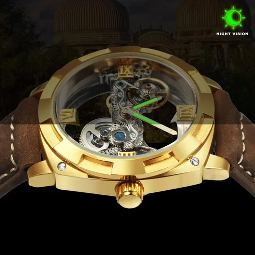 Vista 3 de Correa de cuero de becerro impermeable mecánica mecánica automática para hombre