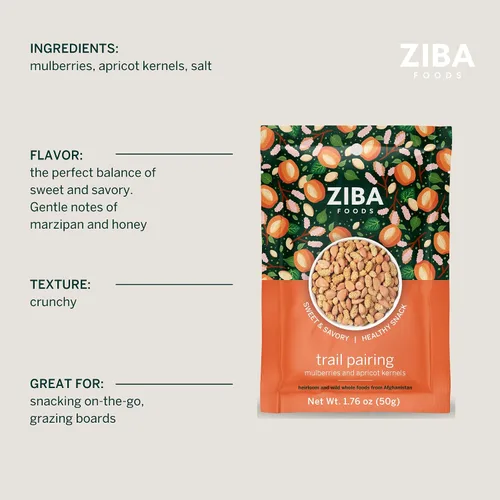 Vista 5 de Ziba Foods Trail Pairing - Mezcla de granos de albaricoque dulce y moras secas, sin OMG, vegano, apto para 30 integrales y paleo, alto en fibra