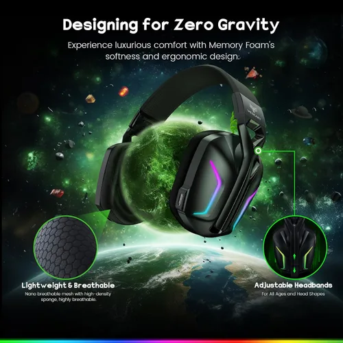Vista 8 de WESEARY 7.1 Wireless Gaming Headset with Microphone for PS4, PS5, PC, Switch, Mac, 2.4GHz Bluetooth Gaming Headphones with Crystal-Clear Mic, 50Hr