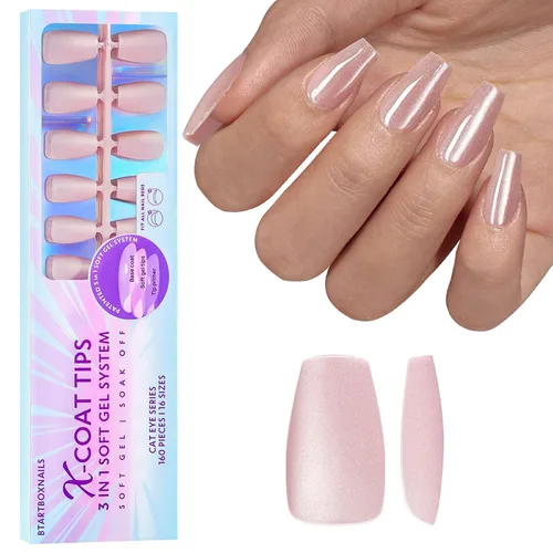 Vista 14 de BTArtboxnails XCOATTIPS - Punta francesa blanca a presión, cuadrado L, purpurina rosa Lamp-Curable 4-Week Wear, Salon Quality Value at Home