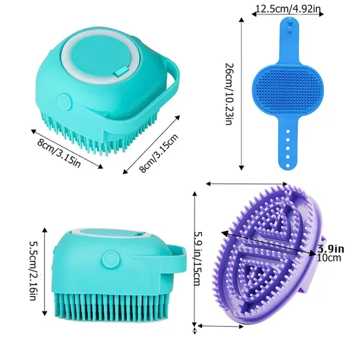 Vista 6 de Cepillo de baño para perros, cepillo de champú para perros, cepillo para baño, no se resbala, cepillo de lavado de masaje con mango de anillo