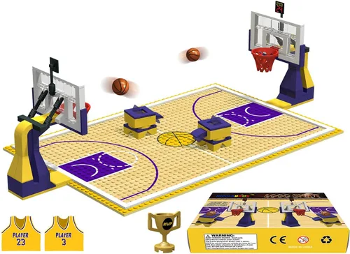 Vista 7 de Juguete educativo de bloques de construcción, placas base de cancha de baloncesto y juegos de 2 soportes de baloncesto ladrillos de construcción