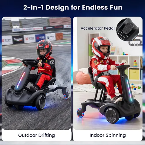Vista 7 de GLACER Go Kart a la deriva de 6V con giro de 360°, asiento ajustable de 2 Negro