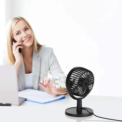 Vista 7 de Shinebella Ventilador de escritorio pequeño de 4 velocidades con fuerte flujo de aire, mini ventilador USB portátil personal, silencioso, rotación