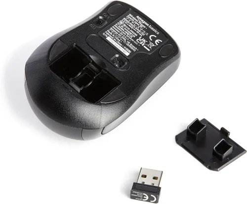 Vista 4 de Amazon Basics Ratón óptico inalámbrico para computadora de 2,4 GHz con receptor nano USB, negro