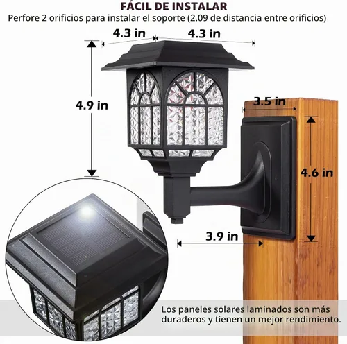 Vista 3 de LeiDrail Luces solares para valla, paquete de 2 luces solares para exteriores, impermeables, luz LED blanca cálida, poste de pared, iluminación