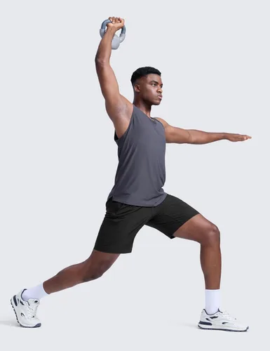 Vista 3 de CRZ YOGA Pantalones cortos de entrenamiento sin forro para hombre, 9 pulgadas, secado rápido, para correr, deportes, atletismo, gimnasio