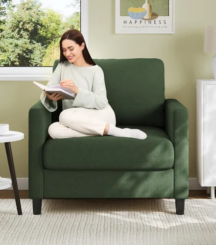 Vista 24 de Welzona Loveseat, 51" Small L Shaped Couch, Comfy Teddy Love Seat with Ottoman Set, Tool-Free Setup Loveseat Sofa with Ottoman, All-Wood Small Sofa