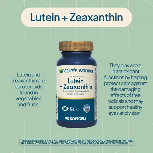 Vista 4 de Nature's Wonder Luteína de fuerza clínica 25 mg con zeaxantina 5 mg cápsulas blandas para adultos, apoya la visión y la salud ocular, sin gluten