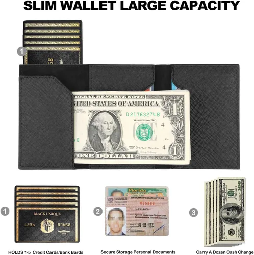 Vista 3 de Aiuwo Carteras para hombre, tarjetero de crédito para hombre, clip de dinero con bloqueo RFID, billetera minimalista delgada con paquete de regalo