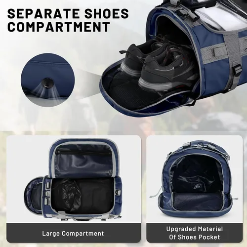 Vista 3 de MIER Mochila deportiva grande con compartimento para zapatos, resistente y resistente al agua, azul marino, 45L