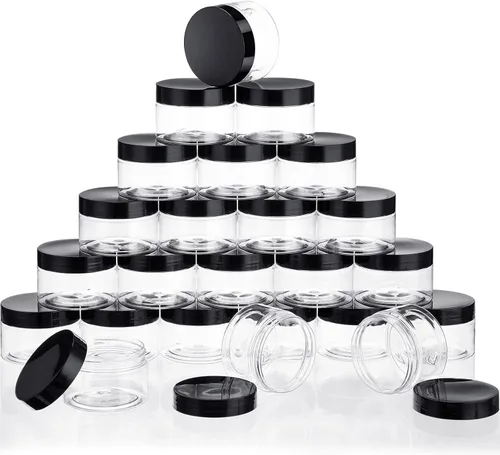 Vista 19 de SATINIOR 24 frascos de plástico transparente vacíos con tapas, recipientes de almacenamiento redondos de boca ancha para productos de belleza