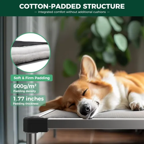 Vista 4 de FXW TitanNest Cama Elevada para Perros a Prueba de Masticación, Catre Elevado para Uso en Interiores/Exteriores/Camping, Cama Acolchada