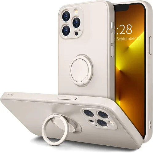 Vista 9 de Hython Funda para iPhone 13 Pro Max con soporte de anillo [soporte de anillo giratorio de 360° con soporte magnético] [borde chapado en oro rosa]