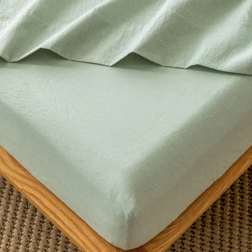 Vista 17 de MooMee Sábana bajera ajustable de solo 100% algodón lavado con textura parecida al lino, transpirable, duradera, suave, cómoda, bolsillo profundo