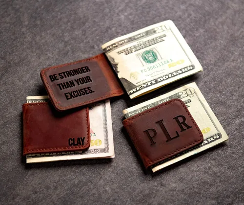 Vista 3 de Personalized Leather Magnetic Money Cash Clip The Palm Beach by Left Coast Original