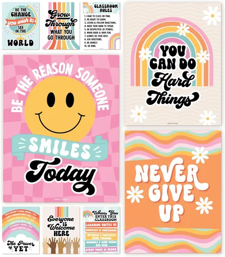 Vista 17 de Hadley Designs Póster motivacional para decoración de aula, 9 pósteres de aula de mentalidad de crecimiento, decoración de pared inspiradora
