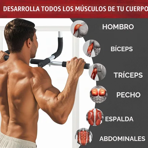 Vista 5 de leikefitness Pull-Up Bar For Door Frame Adjustable Portable Upper Body Fitness Workout For Home Gyms