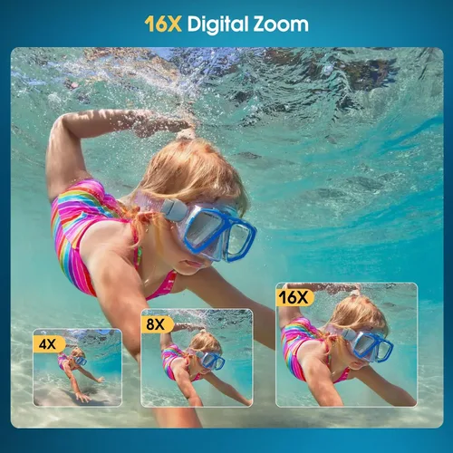 Vista 4 de Cámara subacuática 4K, cámara digital impermeable de 64 MP y 16 pies con tarjeta de 16 GB, cámara impermeable flotante
