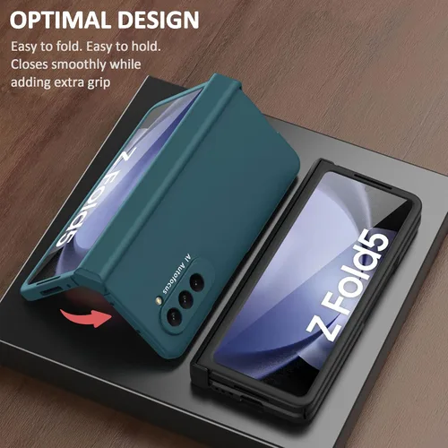 Vista 3 de Funda diseñada para Samsung Galaxy Z Fold 5 con protección de bisagra, funda rígida ultrafina de PC Fold 5 con protector de pantalla frontal, funda