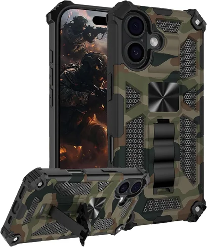 Vista 30 de CCSmall Funda de camuflaje para Apple iPhone 14 para hombres, protección resistente a prueba de golpes con función atril para iPhone 14 MC verde