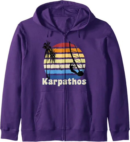 Vista 6 de Karpathos Greece Windsurfing Windsurf Sudadera con capucha y cremallera para, Negro