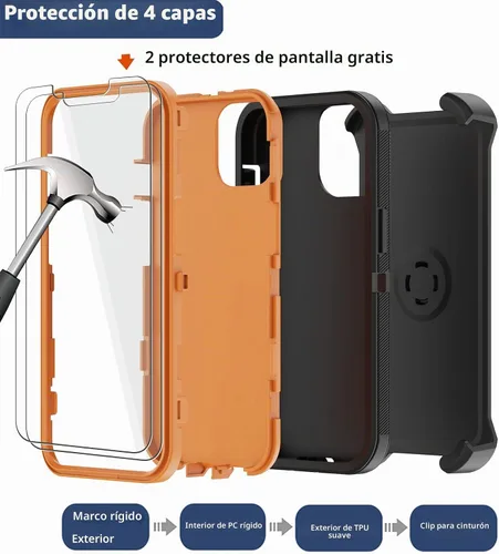 Vista 3 de Funda para iPhone 11 Pro Max con funda de clip para cinturón, 2 protectores de pantalla, protección contra caídas de grado militar, cuerpo completo
