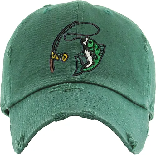 Vista 10 de Sombrero de papá bordado de pescado, gorra gráfica de pesca ajustable vintage Pigmento rosa.