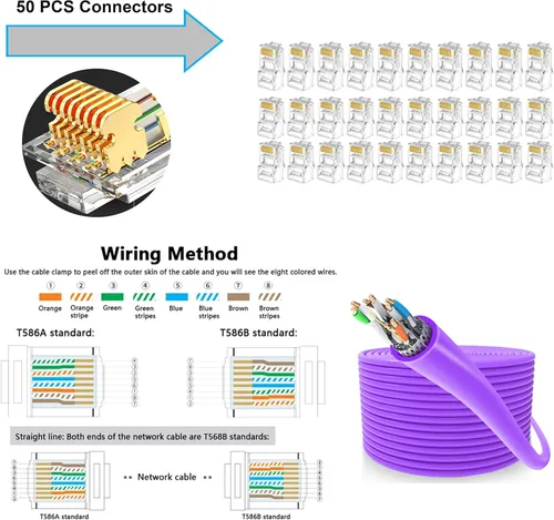 Vista 6 de LEATBUY - Kit de herramientas de crimpado RJ45, CAT6 CAT5, conector de paso de 50 piezas, cubierta de 50 piezas, probador de cables de red, cortador