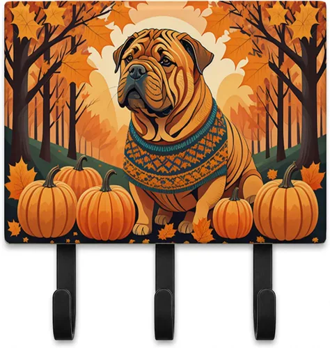Vista 70 de Affenpinscher - Correa de otoño o llavero Affenpinscher Fall artwork on ceramic tile with three steel hooks for keys, leashes, towels
