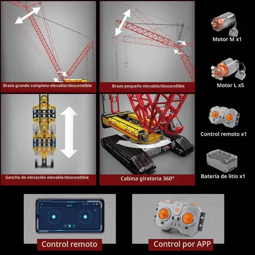 Vista 4 de Mould King Grúa sobre orugas LR13000, kit de bloques de construcción, modelo de grúas de vehículos de construcción técnica con control remoto L-17015