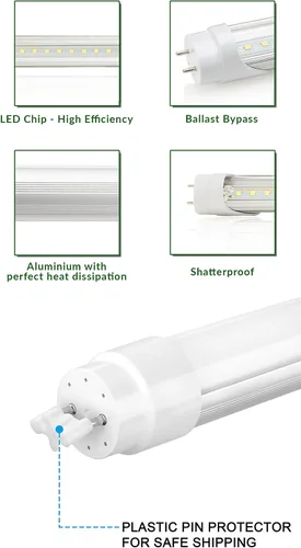 Vista 4 de Sugo Bombillas LED Alpha T8 T10 T12 lente transparente o esmerilada de 4 pies 18 W 6000K-6500K blanco frío brillante de doble extremo de repuesto