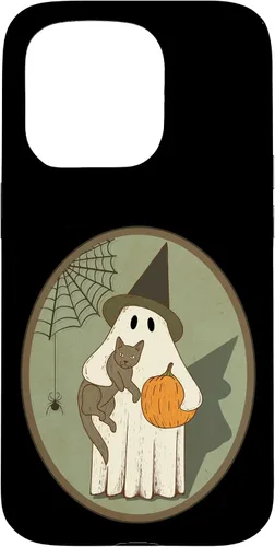 Vista 14 de iPhone 16 Vintage Ghost with Cat Halloween Graphic Case
