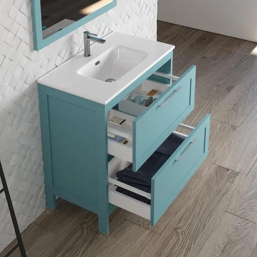 Vista 3 de DAX Lakeside - Tocador individual de madera y porcelana con lavabo Onix, 32 pulgadas, azul profundo