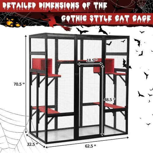 Vista 5 de Nyeekoy Refugio de gato al aire libre de madera grande de 71 pulgadas con perchas y condominios, casa para gatos con techo impermeable, refugio