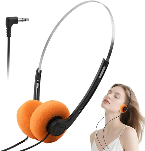 Vista 8 de Auriculares retro sobre la oreja con cable, auriculares vintage actualizados con aros, auriculares estéreo de alta fidelidad, auriculares ligeros