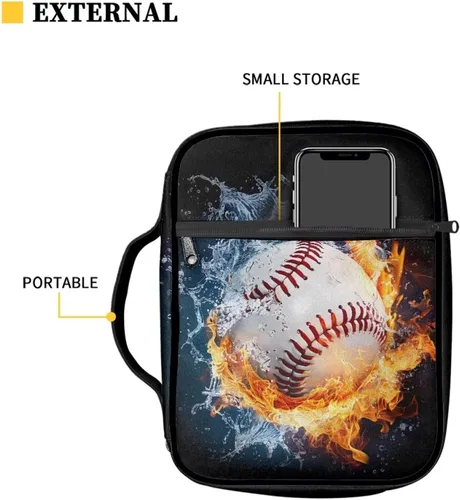Vista 4 de Funda para la Biblia de Béisbol con Impresión de Agua y Fuego para Niños, Fundas Ligeras para la Biblia, Bolso de Mano para Estudio de la Biblia