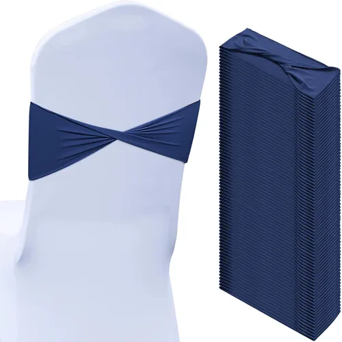 Vista 20 de Kinlop 50 Piezas Bandas de Spandex para Sillas Lazos Bandas para Sillas Bandas Deslizantes para Fundas Bandas Elásticas Lazos Sin Hebilla Azul