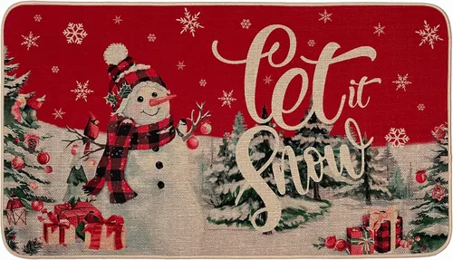 Vista 14 de Voanos Juego de 2 alfombras de cocina de Feliz Navidad, con temática linda de Papá Noel y regalo, decoración navideña para el hogar, tapete lavable