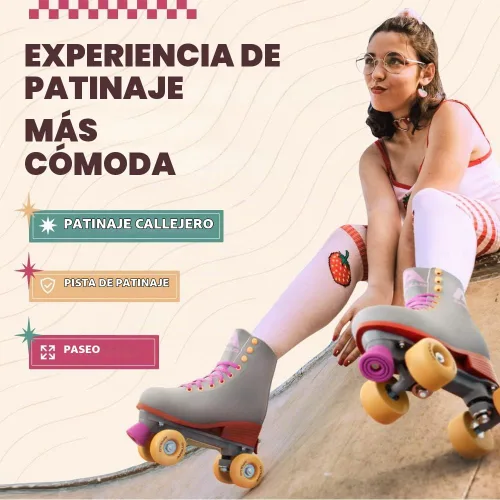 Vista 6 de APOLLO Patines de ruedas – Patines retro para niñas y mujeres – Patines cuádruples ajustables con tacón alto – Disco Quads Reina bailando
