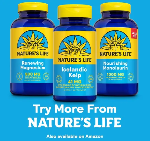 Vista 6 de Nature's Life Kelp islandés 41 mg - Suplemento de yodo de algas marinas de agua de mar islandesa - Soporte tiroideo para mujeres y hombres con 225