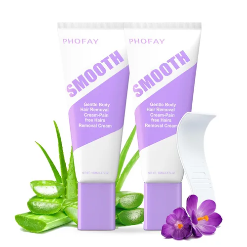 Vista 10 de Crema de depilación PHOFAY para pieles sensibles de hombres y mujeres – Depiladora de acción rápida y suave, recomendada por dermatólogos con aloe