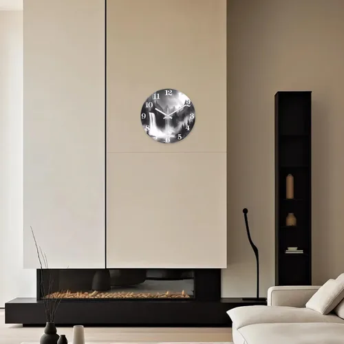 Vista 2 de XNM Relojes de Pared de Paisaje Natural para Baño, Funciona con Pilas, 30.5 cm, Negro y Blanco, Redondo, Silencioso, sin Tictac, de Vidrio, Pequeño