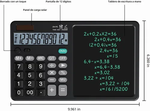 Vista 2 de Calculadora de escritorio con pizarra borrable, pantalla ancha de 12 dígitos, bloc de notas LCD reutilizable de más de 100,000, función de borrado