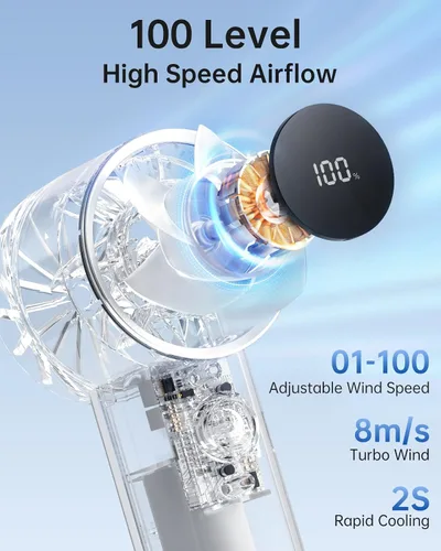 Vista 2 de TriPole Ventilador portátil mini ventilador turbo de mano para viajes, tiempo máximo de enfriamiento de 20 horas, ventiladores de batería recargable